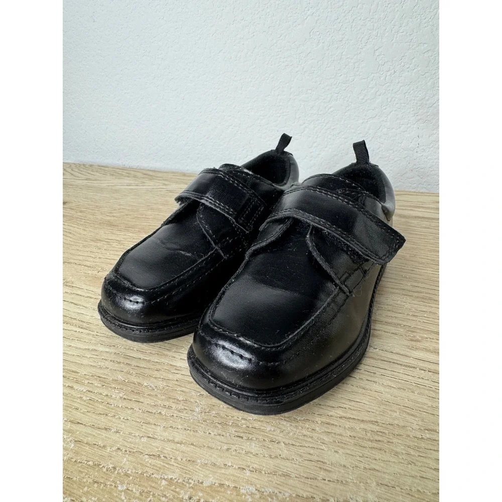 Wonder Nation Boys‎ Black Dress Shoes Hook Loop Strap Square Toe Loafers Size 8